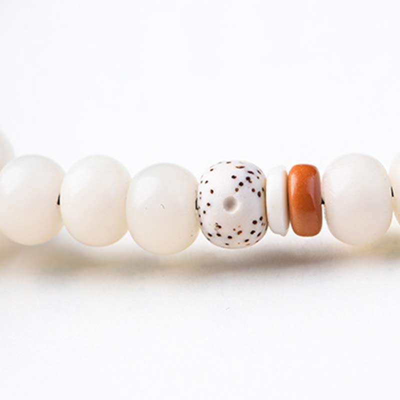 Bracelet Lotus unisexe avec jade blanc, graines de Bodhi et bénédictions