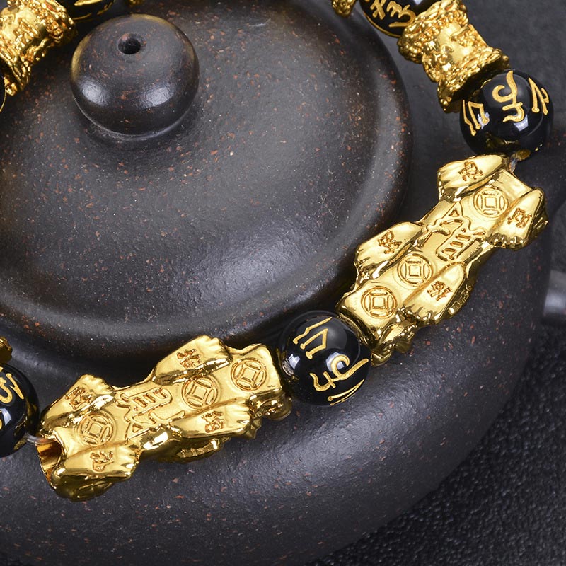 Unisex Double Pixiu Obsidian 12mm Wealth Bracelet