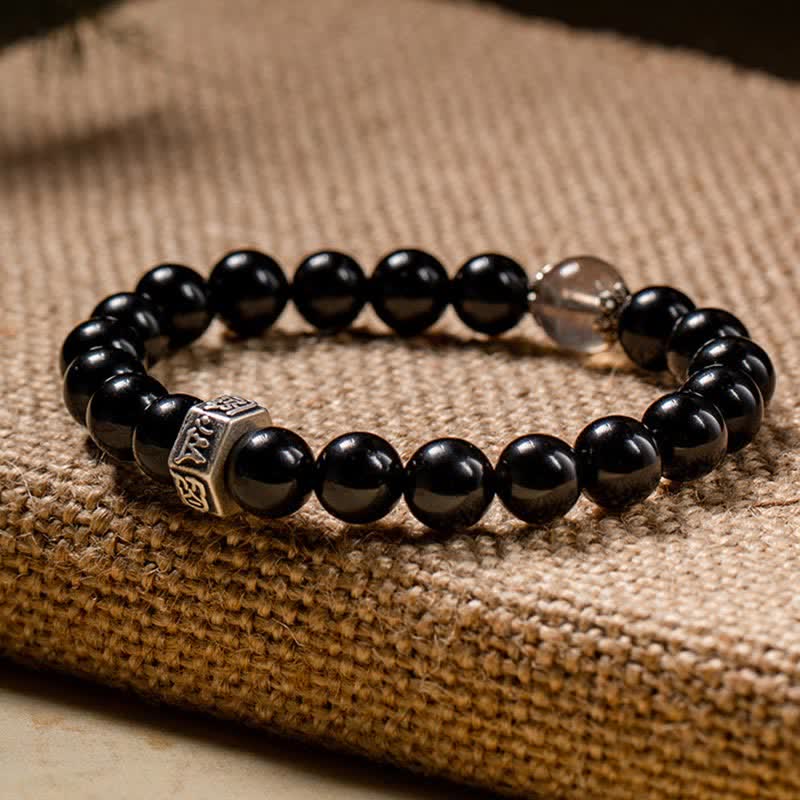 Unisex 8mm Chinese Zodiac Strength Bracelet in Obsidian & Moonstone