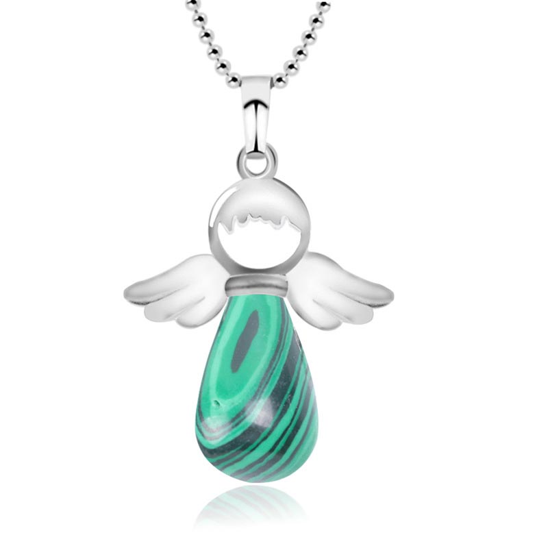 Natural Crystal Luck Necklace with Angel Wings Pendant