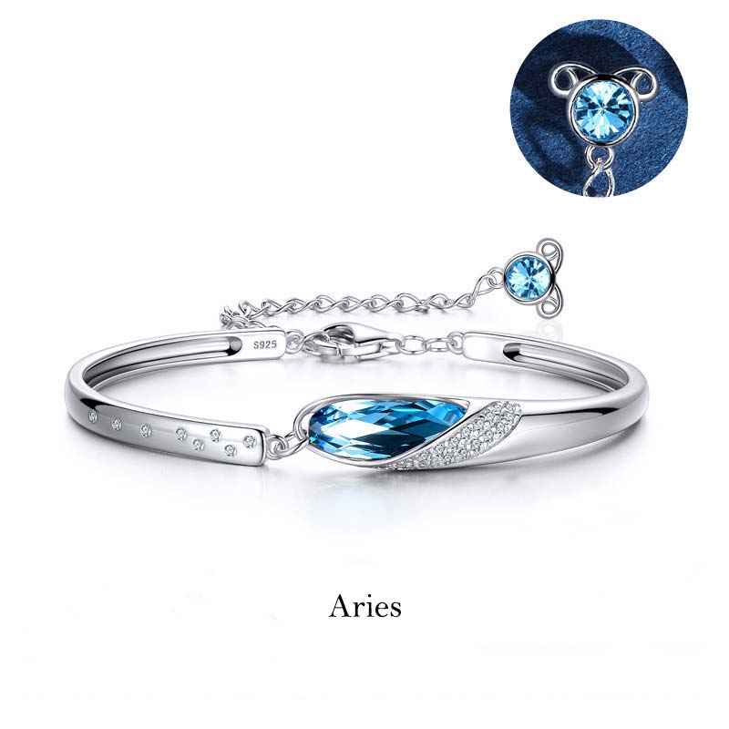 925 Silver Plated Copper Chinese Zodiac Charm Bracelet with Blue Crystal
