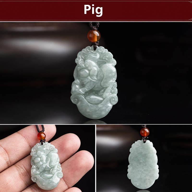 Unisex Jade Chinese Zodiac Success Pendant Necklace