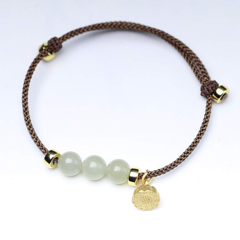 Adjustable Jade Lotus Seed Strength Red String Bracelet