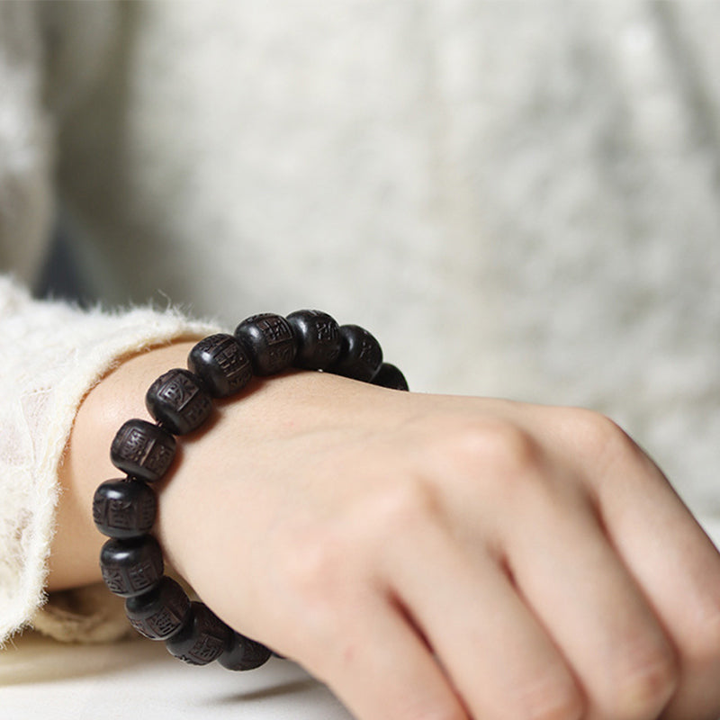 Ebony Wood Om Mani Padme Hum Balance Bracelet 13mm Unisex