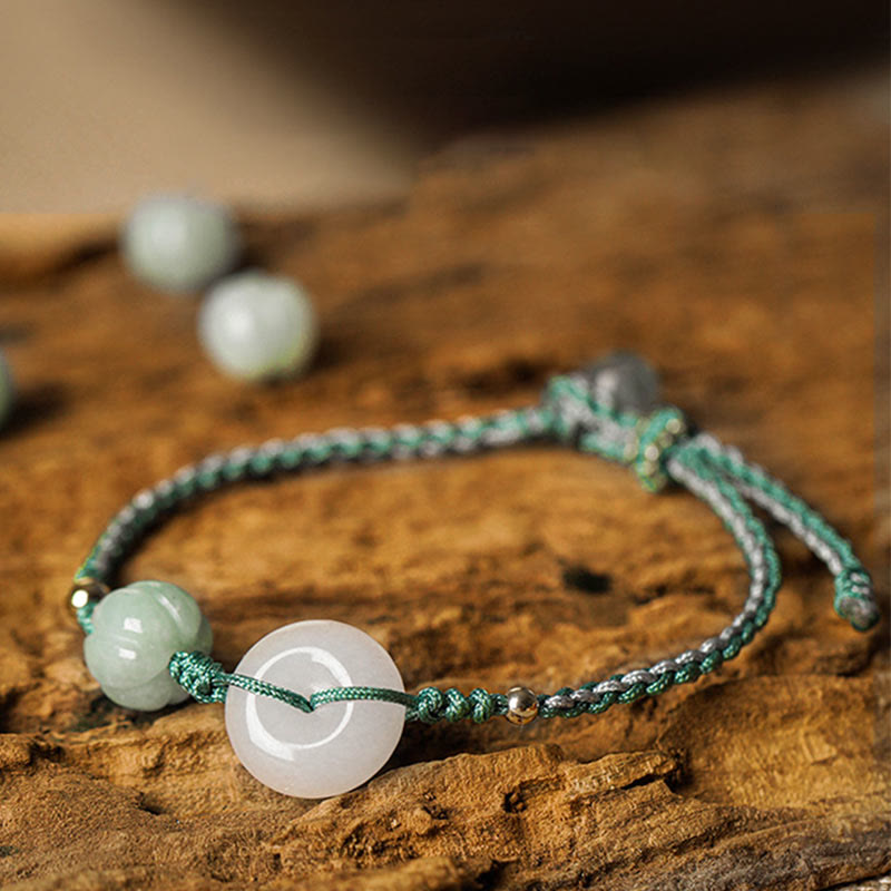 White Jade Peace Buckle Pumpkin Bead Bracelet for Protection