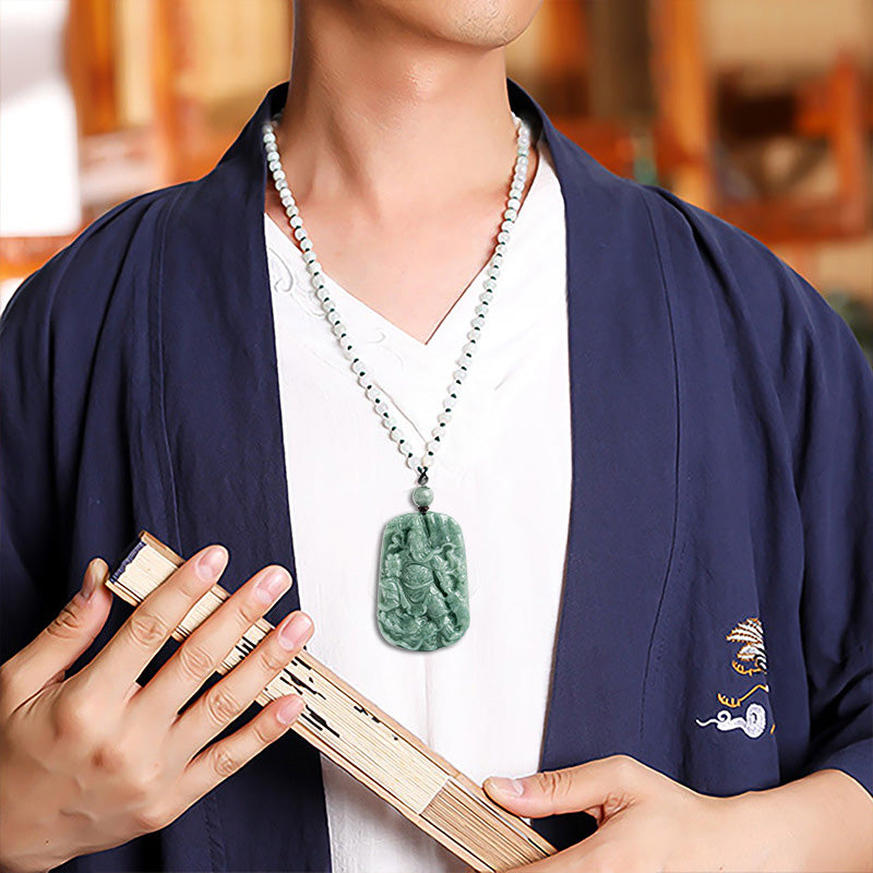 Natural Jade Guan Gong Wealth Necklace Pendant