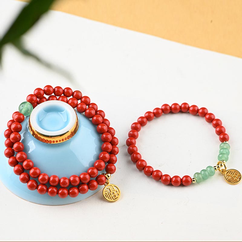 6mm Cinnabar Green Aventurine Luck Bracelet Unisex