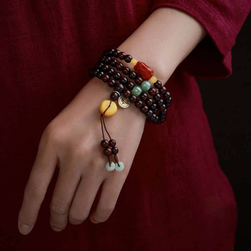 Chinese Zodiac 108 Mala Bracelet Red Agate & Sandalwood