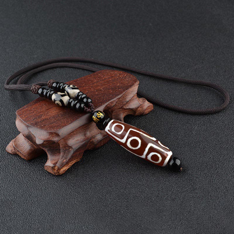 Nine-Eye Dzi Bead Obsidian Necklace 14mm Protection