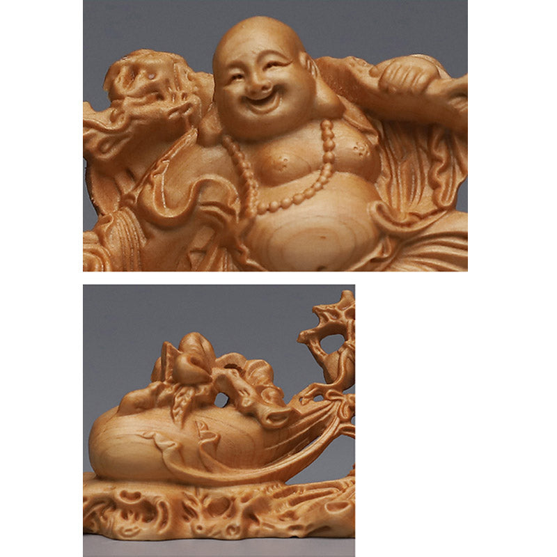 Wood Laughing Buddha Statue for Home | Positive Energy Decor