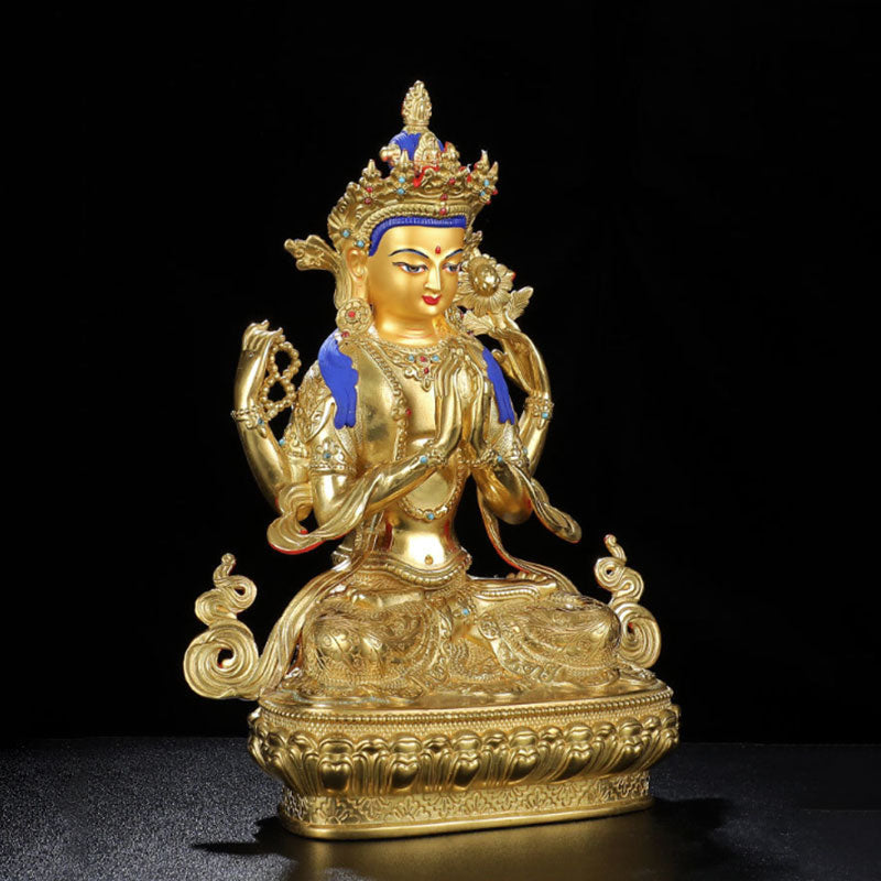 Chenrezig Copper Gold Plated Buddha Statue for Protection 5 Inch