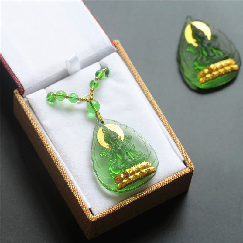 Liuli Crystal Green Tara Necklace | Spiritual Protection Pendant