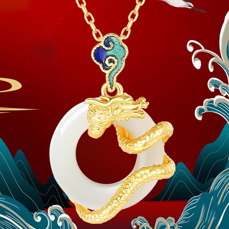 Gold Dragon Jade Pendant with White Hetian Jade Peace Buckle