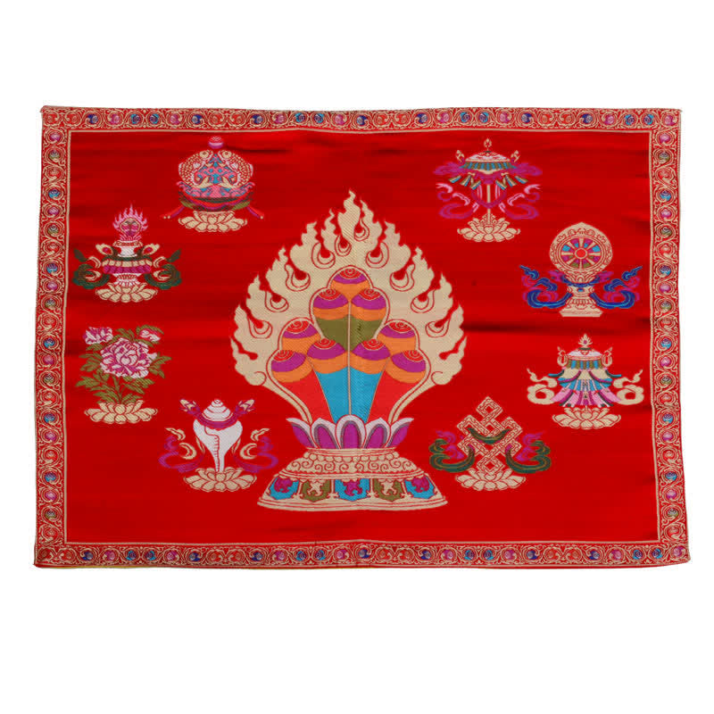 Tapis d'autel de prière 48 cm x 68 cm avec 8 symboles de bon augure pour la méditation de guérison