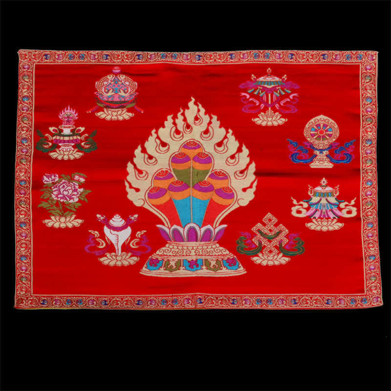 Tapis d'autel de prière 48 cm x 68 cm avec 8 symboles de bon augure pour la méditation de guérison