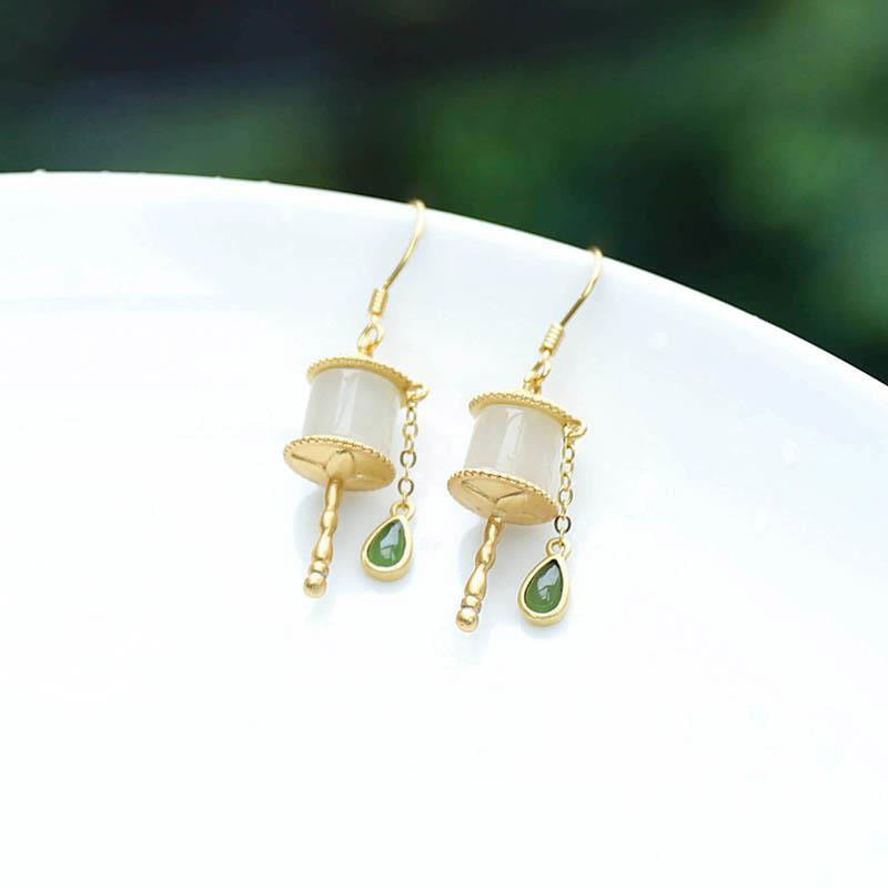 38mm Jade & 925 Sterling Silver Drop Earrings for Luck