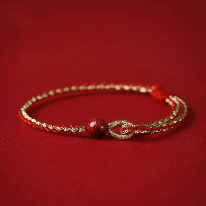 Cinnabar Bracelet with Lotus Silver Blessing Braid 6mm