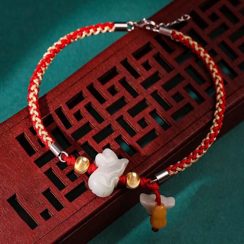 19.5cm Chinese Zodiac Jade Red String Bracelet Anklet