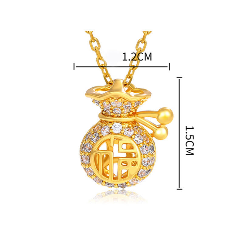 24K Gold Plated Fu Character Fortune Money Bag Necklace