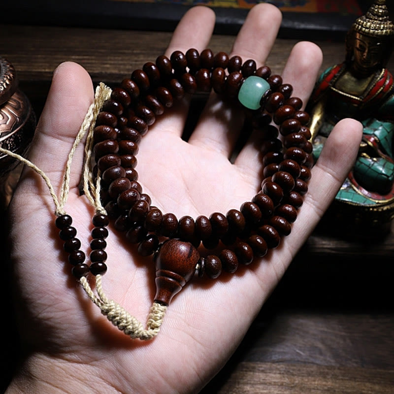 9mm Purple Bodhi Seed Mala Bracelet with Three-eyed Dzi Beads for Harmony