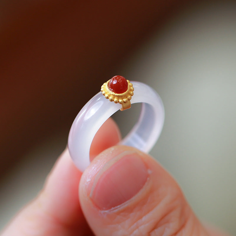 Cyan Jade & Red Agate Luck Protection Ring | Agate Rings