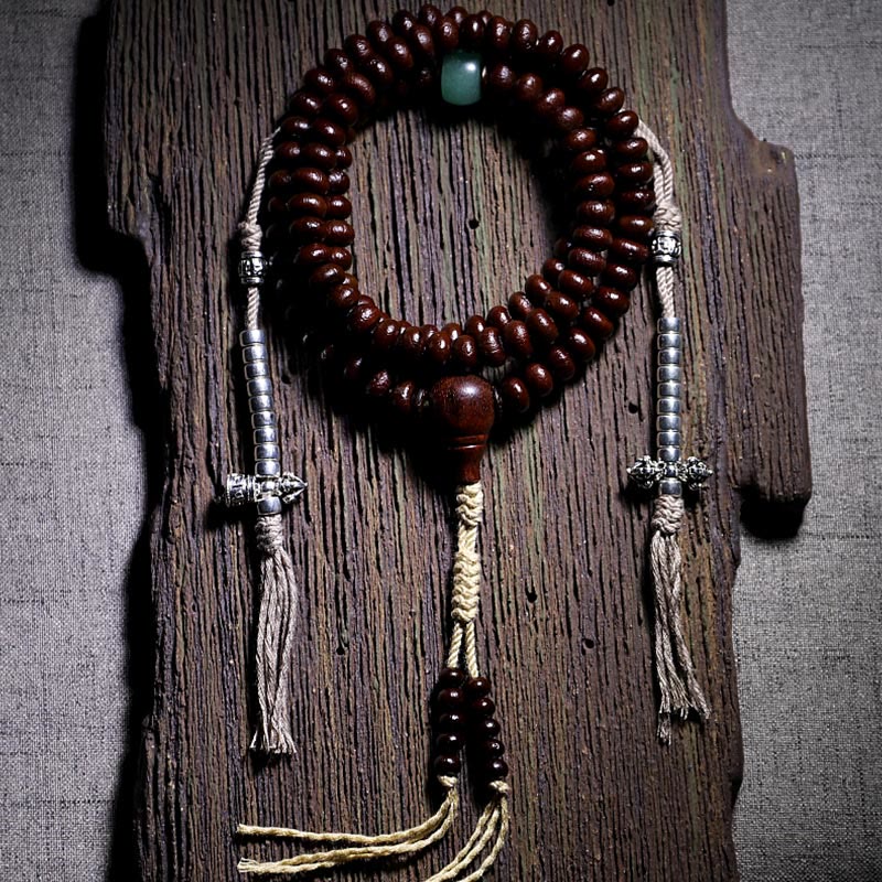 9mm Purple Bodhi Seed Mala Bracelet with Three-eyed Dzi Beads for Harmony