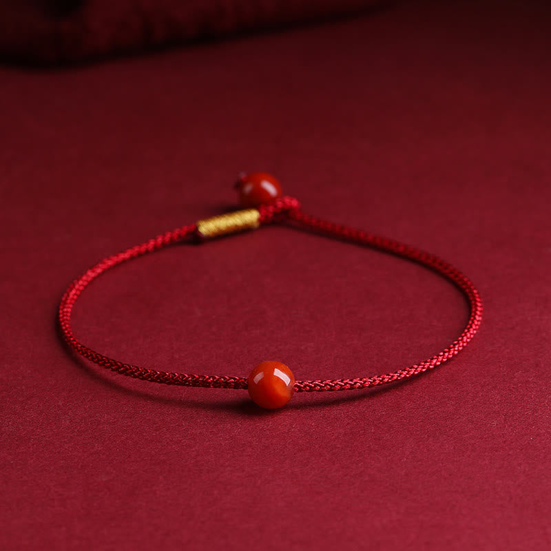 Cinnabar and Red Agate Red String Blessing Bracelet