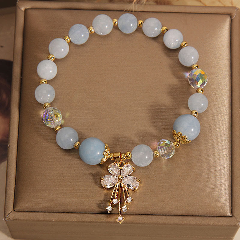 8mm Aquamarine Pink Crystal Healing Charm Bracelet