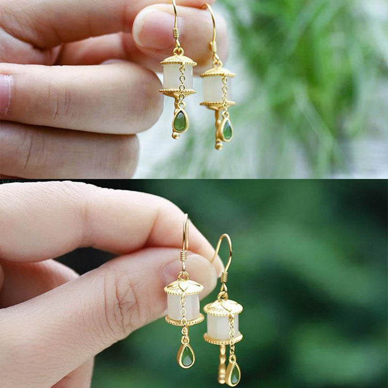 38mm Jade & 925 Sterling Silver Drop Earrings for Luck