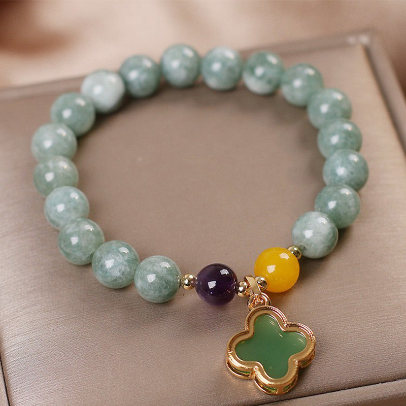 Adjustable Jade Four Leaf Clover Luck Bracelet for Prosperity