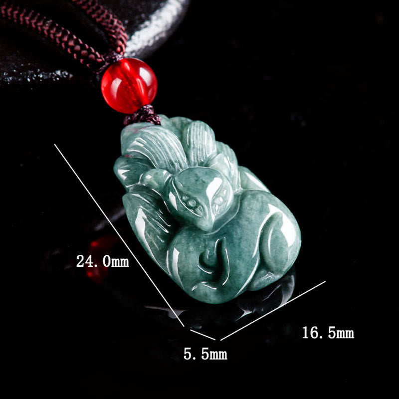 Natural Green Jade Nine-Tailed Fox Prosperity Necklace