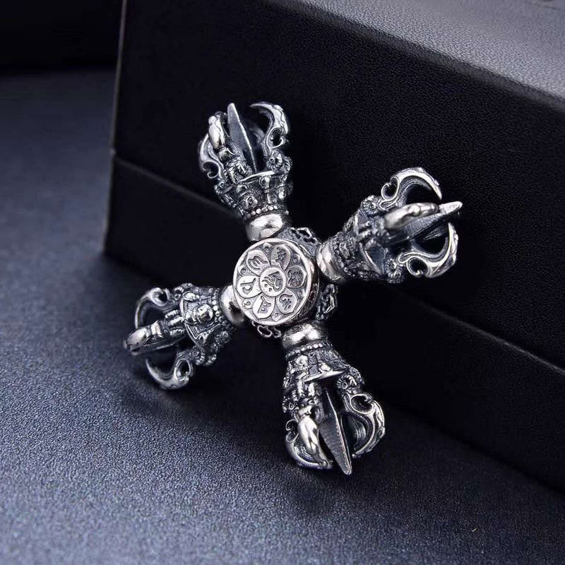 Sterling Silver Double Dorje Vajra Pendant Spiritual Strength