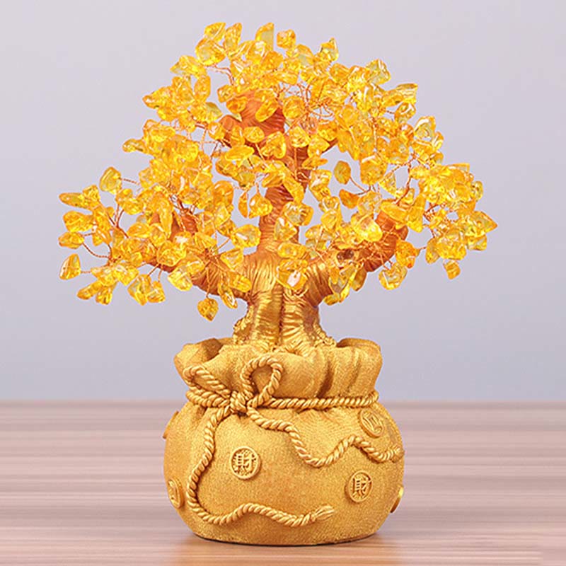 Arbre à argent en citrine naturelle, décoration Feng Shui pour la prospérité