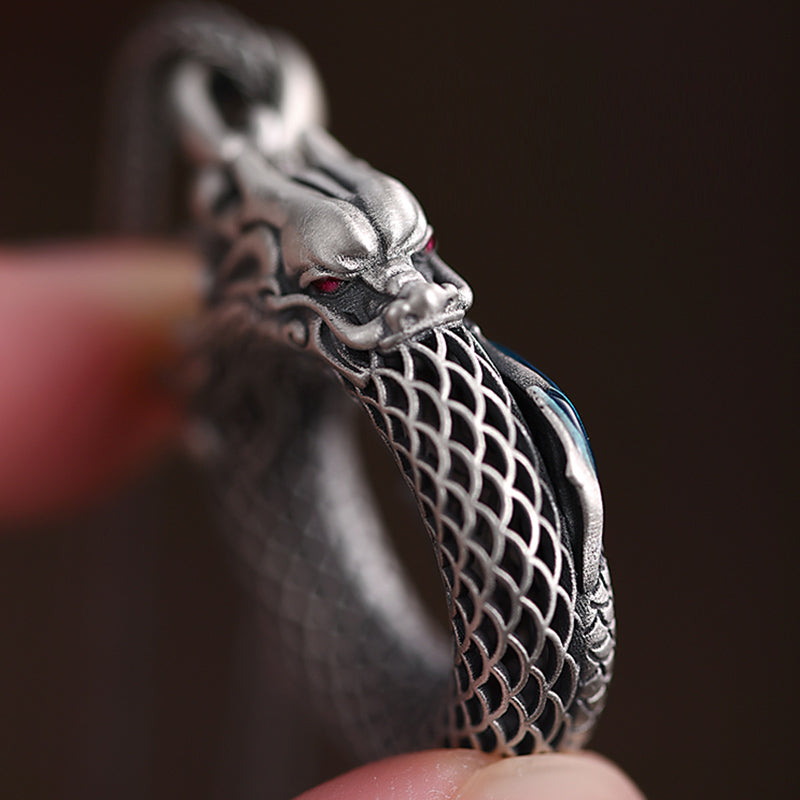 999 Sterling Silver Dragon Necklace with Peace Buckle for Auspicious Success