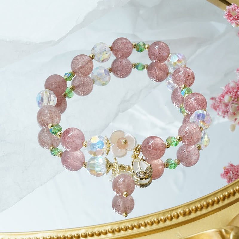 Bracelet de guérison en quartz fraise et fluorite pour une clarté émotionnelle