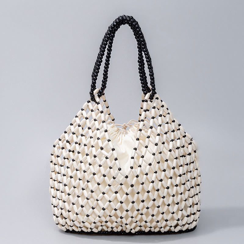 Wooden Beads Shoulder Bag | Eco-Friendly Yoga Tote 27cm