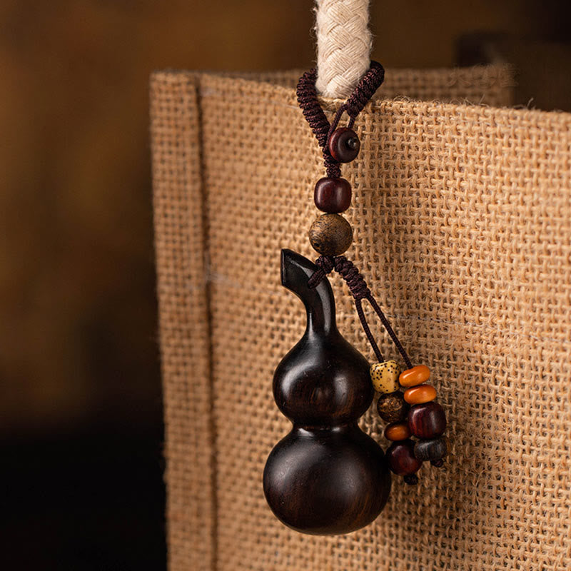 Ebony & Red Sandalwood Gourd Key Chain for Luck & Protection