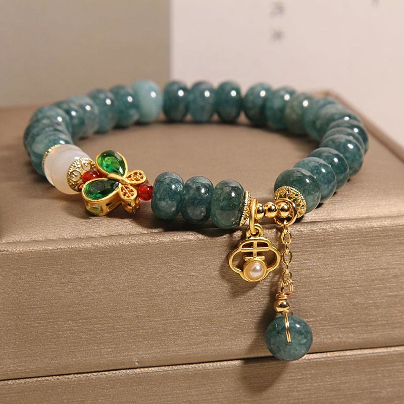 8mm Jade White Agate Butterfly Abacus Beads Abundance Bracelet