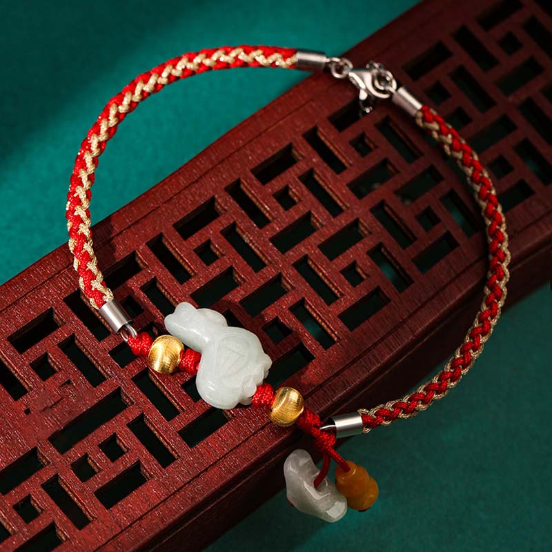 19.5cm Chinese Zodiac Jade Red String Bracelet Anklet