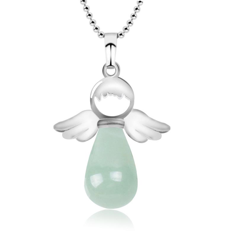 Natural Crystal Luck Necklace with Angel Wings Pendant