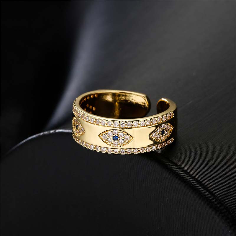 Adjustable Copper Alloy Evil Eye Ring for Luck & Protection