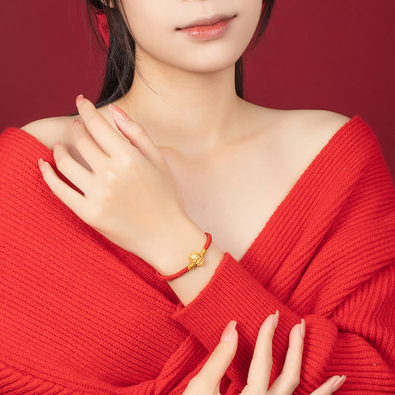 999 Sterling Silver Dragon Bracelet with Red String for Luck