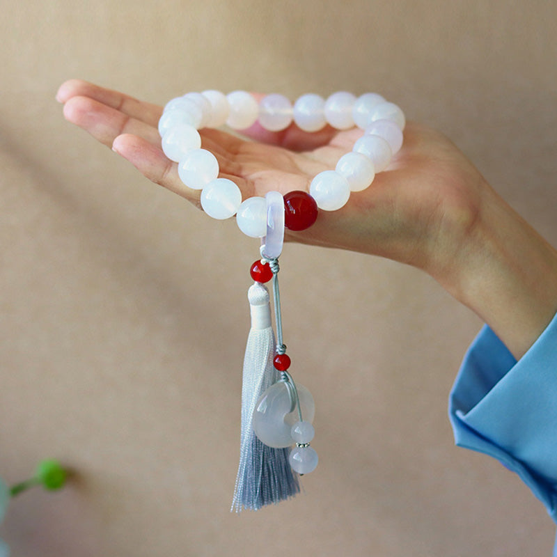 12mm & 14mm White Red Agate Luck Wrist Mala Bracelet