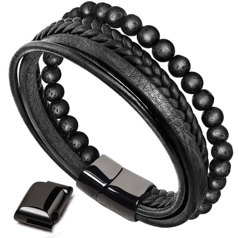 6mm Lava Rock Black Onyx Spiritual Bracelet for Protection