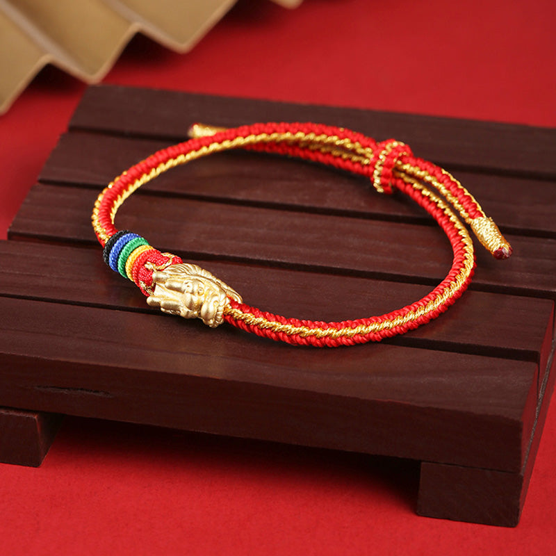 999 Sterling Silver Dragon Luck Bracelet Colorful Rope