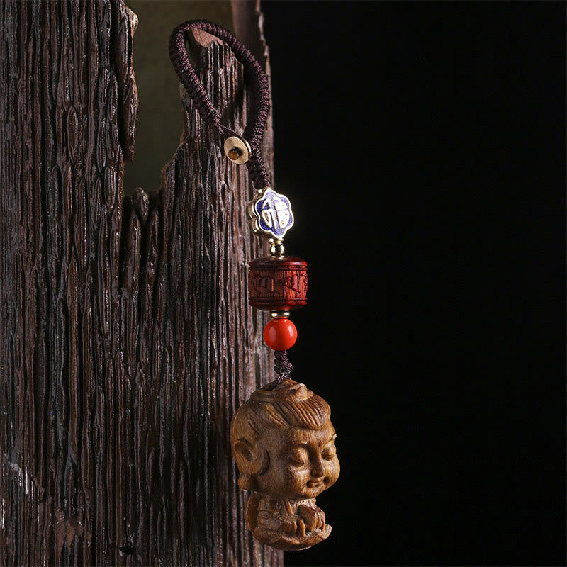 Porte-clés de protection en bois de santal vert du zodiaque chinois