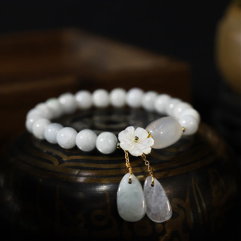 White Jade Luck & Protection Bracelet 7.5mm Beads
