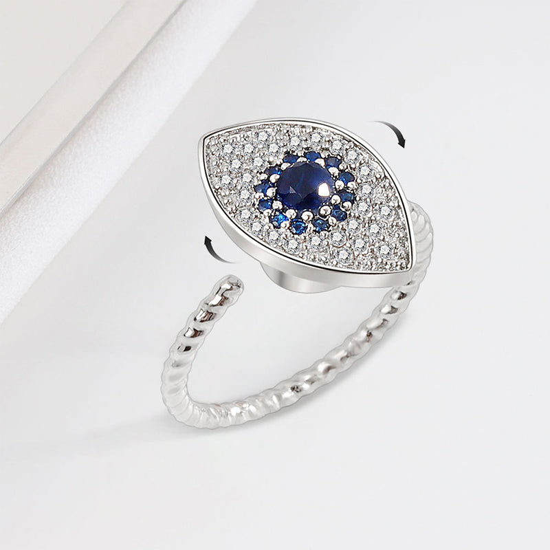 Adjustable 925 Sterling Silver Evil Eye Protection Ring
