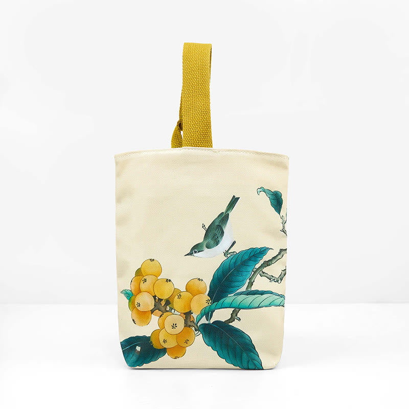 Loquat Bird Canvas Handbag | Spiritual Accessories 15cm