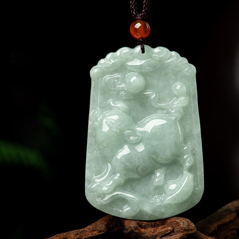 Unisex Jade Necklace with 12 Chinese Zodiac Pendants for Abundance